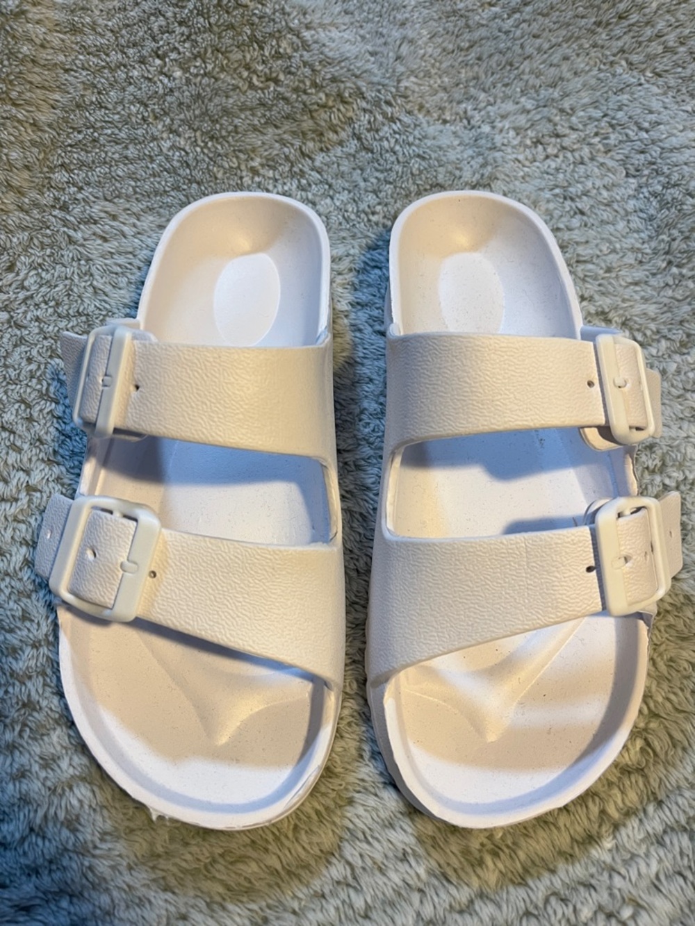 Size 7/8 NWOT White Dual-Buckle Slide Sandals